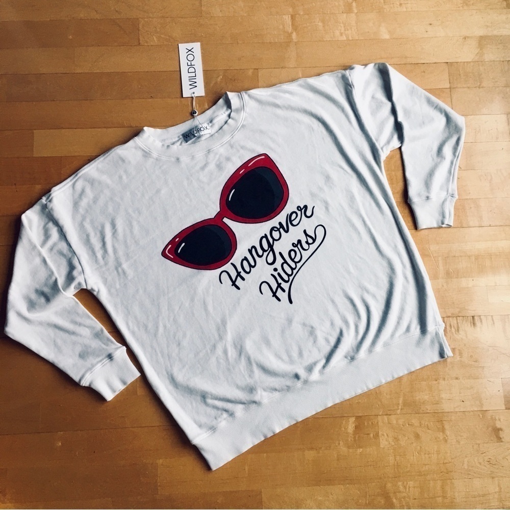 Wildfox “Hangover Hiders” Sunglasses Sweatshirt, Vanilla, Black, Red, Size XS - Picture 3 of 17